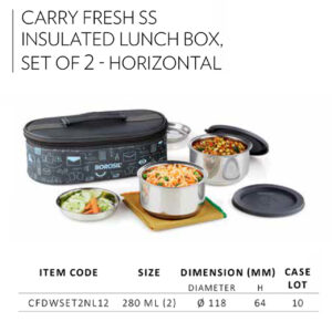 Carry Fresh SS Insulated Lunch Box, Set of 2 - Horizontal 280 ML
