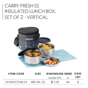 Carry Fresh SS Insulated Lunch Box, Set of 2 - Vertical
