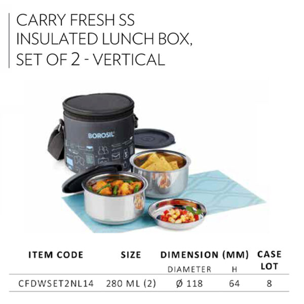 Carry Fresh SS Insulated Lunch Box, Set of 2 - Vertical