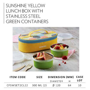 Sunshine Yellow Lunch Box with Stainless Steel Green Containers